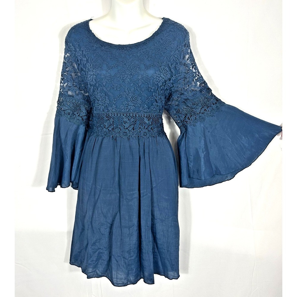 Lady Noiz Crochet Lace Dress Size XL Bell Sleeve Boho Fairy Regency Victorian